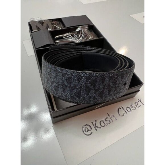 Michael Kors mens belt set 4 in 1 reversible MK signature gift box admiral blue - Picture 4 of 7